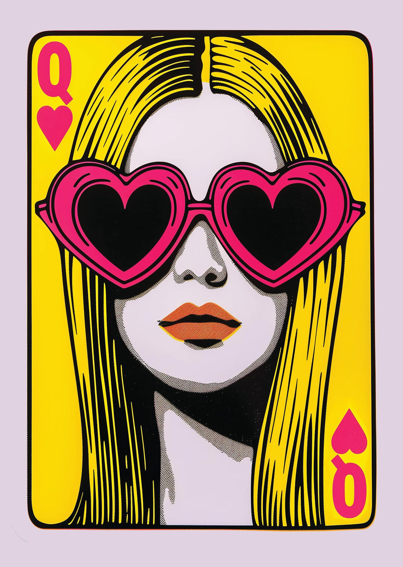 Queen of hearts - art Decor Yellow and pink Wall Art Poster Panting Glycele print POP Art Framed unframed wall art poster – printed in Yorkshire