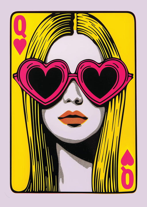 Queen of hearts - art Decor Yellow and pink Wall Art Poster Panting Glycele print POP Art Framed unframed wall art poster – printed in Yorkshire
