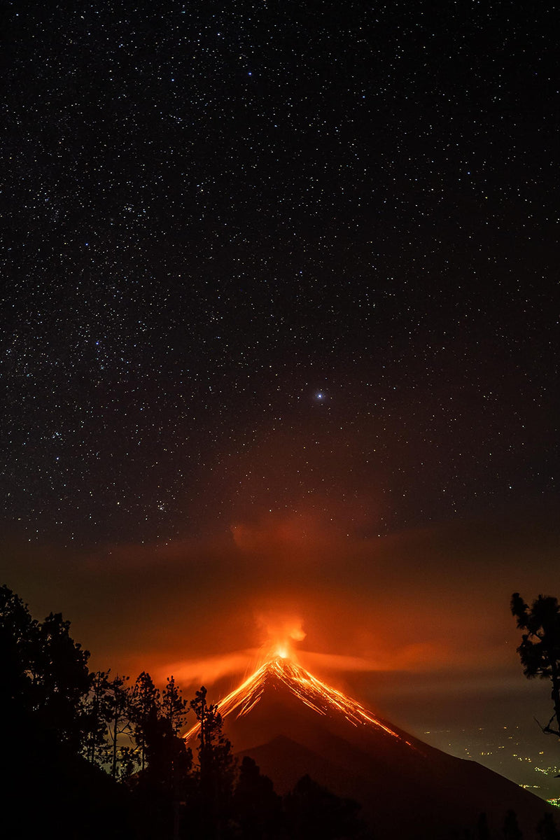 Volcan de Fuego Erupting at night Photograph Wall art poster print A4 and A3 wall art poster – printed in Yorkshire