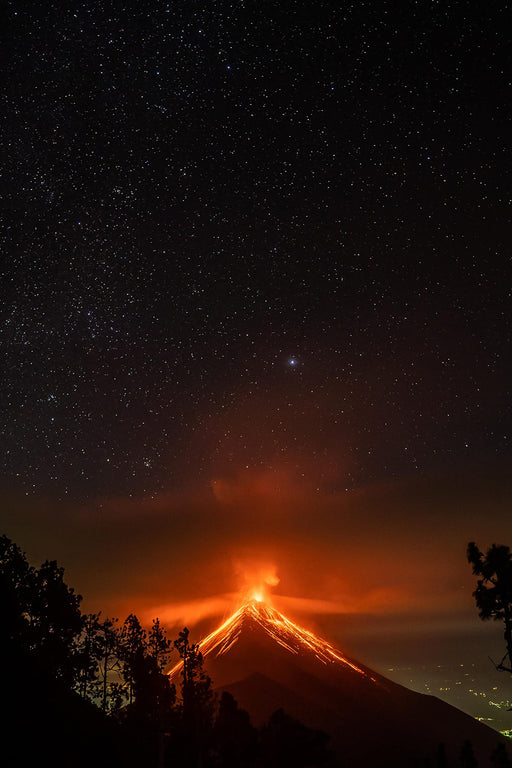 Volcan de Fuego Erupting at night Photograph Wall art poster print A4 and A3 wall art poster – printed in Yorkshire