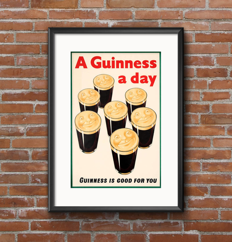A GUINNESS A DAY - Alcohol Drinks Advertisement Wall Poster Print - 30cm x 42cm / 12 Inches x 17 Inches wall art poster – printed in Yorkshire