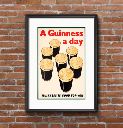 A GUINNESS A DAY - Alcohol Drinks Advertisement Wall Poster Print - 30cm x 42cm / 12 Inches x 17 Inches wall art poster – printed in Yorkshire