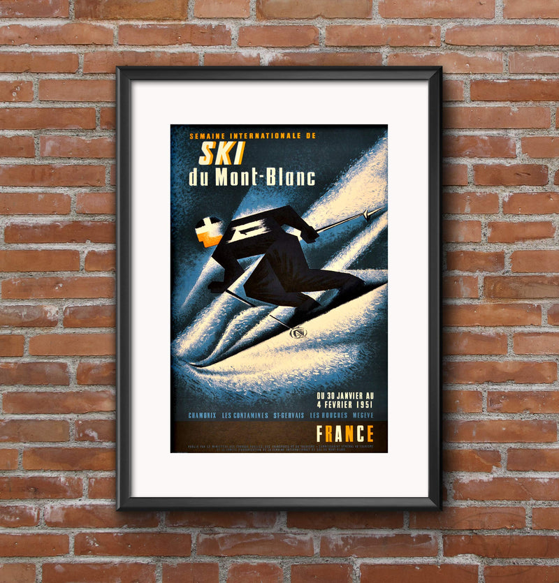 Vintage Ski Du Mont Blanc French Travel Poster A3 Wall Art print 42 x 30cm 16 x 12 inches wall art poster – printed in Yorkshire
