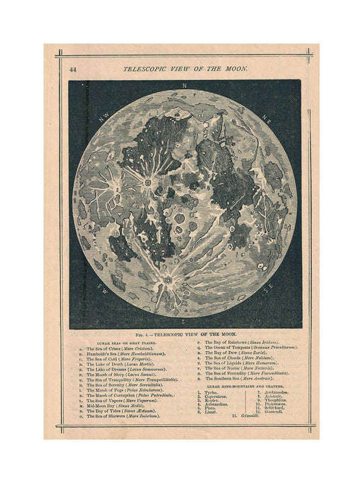 Map Illustrated Antique Telescopic Moon Picture Wall Art Print A4 and A3 wall art poster – printed in Yorkshire