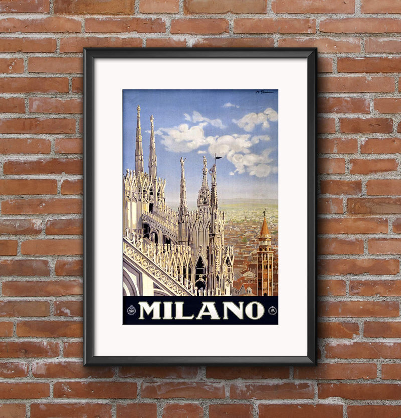 Vintage Italy Milan Milano Travel Poster A3 Wall Art print 40 x 30cm 16 x 12 inches wall art poster – printed in Yorkshire