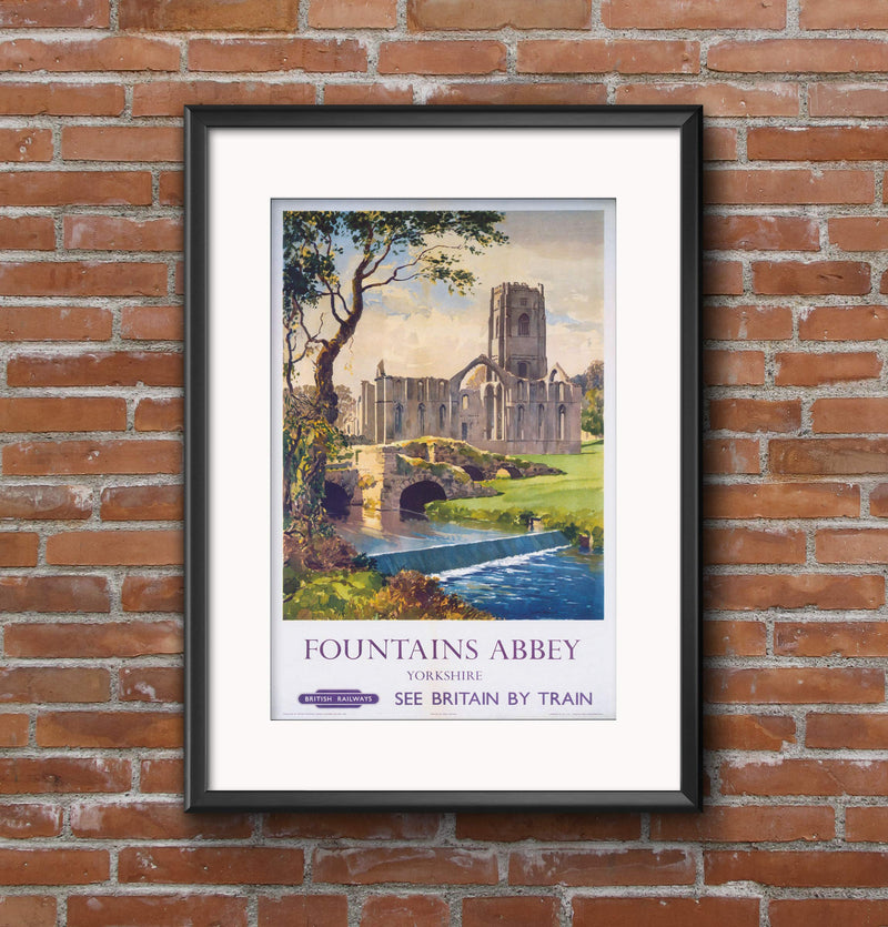 PW Vintage Yorkshire Fountains Abbey Travel Poster A3 Wall Art print 40 x 30cm 16 x 12 inches wall art poster – printed in Yorkshire