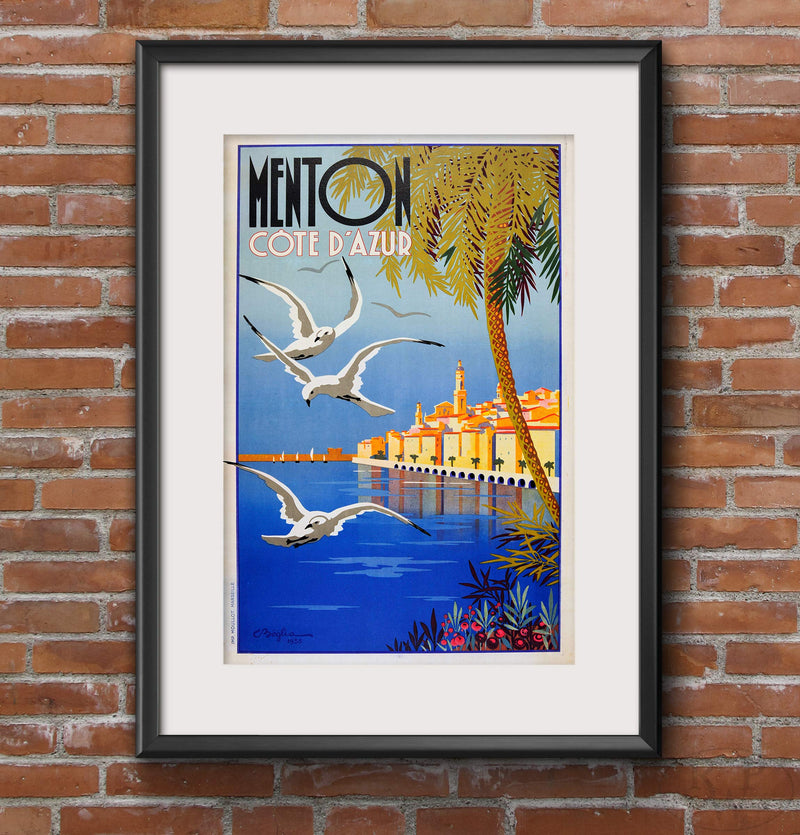 RPW Vintage France menton Cote D'Azur Travel Poster A3 / A4 Wall Art Digital print wall art poster – printed in Yorkshire