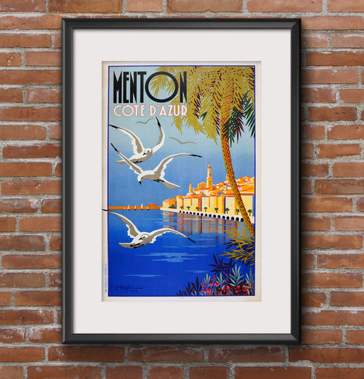 RPW Vintage France menton Cote D'Azur Travel Poster A3 / A4 Wall Art Digital print wall art poster – printed in Yorkshire