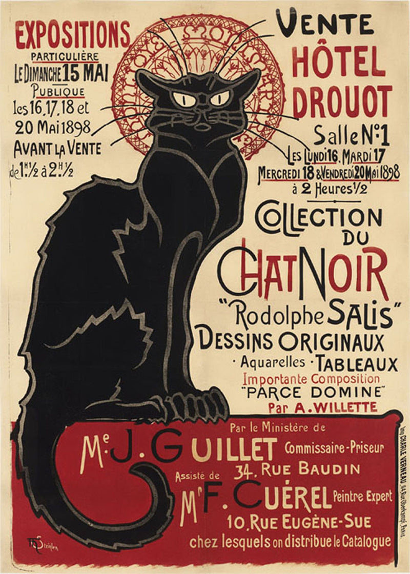 Chat Noir Art Poster Wall Art Print by ThŽophile-Alexandre Steinlen 1898 A4 and A3 wall art poster – printed in Yorkshire