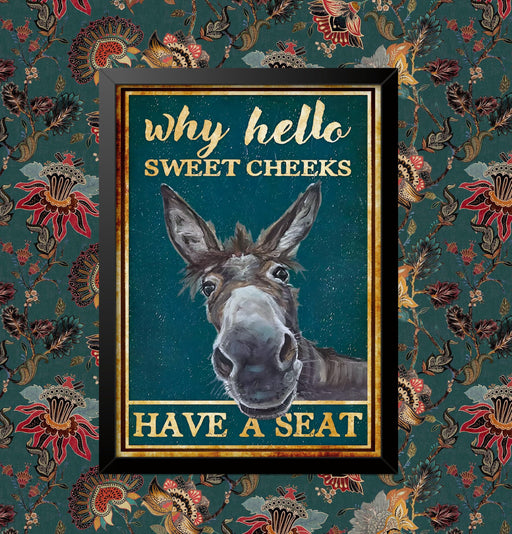 Funky Print Retro Teal Why Hello Sweet Cheeks Donkey Poster Decorative Wall Art Living Room Posters Bedroom Painting Home DŽcor wall art poster – printed in Yorkshire