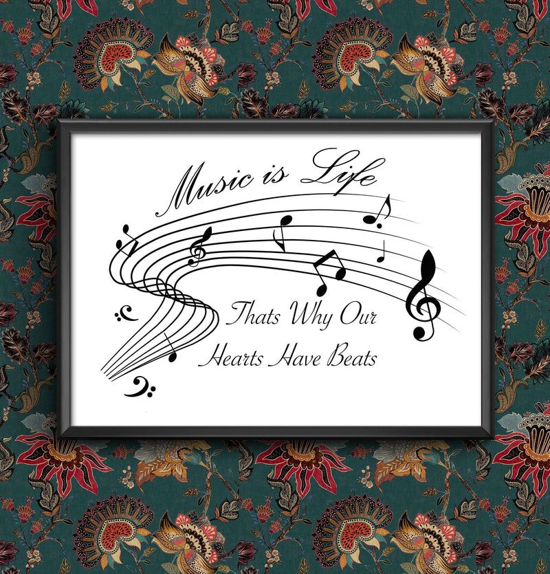 Music is life thats why our hearts have beats Wall Art Poster various sizes print Framed or Unframed wall art poster – printed in Yorkshire