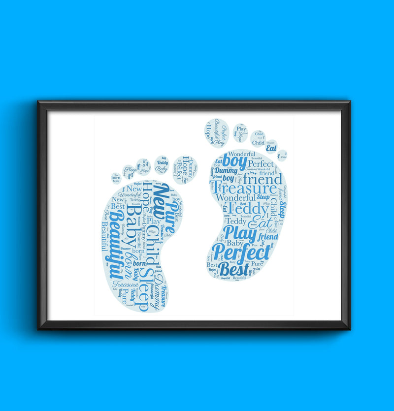 Boys Girls Baby Feet Christening Word Art personalised with any words of your choice, any words any colour A4/A3 size print Framed/Unframed wall art poster – printed in Yorkshire