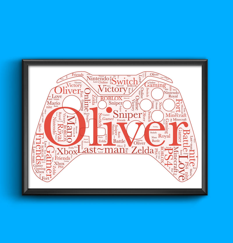 Boys Girls  Room Game Boy Word Art personalised with any words of your choice, any words any colour A4/A3 size print Framed/Unframed wall art poster – printed in Yorkshire
