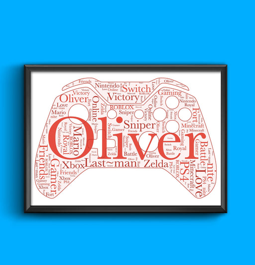 Boys Girls  Room Game Boy Word Art personalised with any words of your choice, any words any colour A4/A3 size print Framed/Unframed wall art poster – printed in Yorkshire