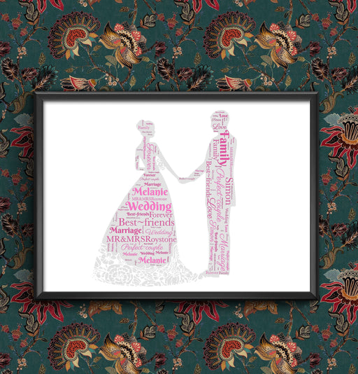 Wedding Anniversary Gift Mr Mrs Wife Husband Word Art personalised with any words of your choice any colour A4/A3 size print Framed/Unframed wall art poster – printed in Yorkshire