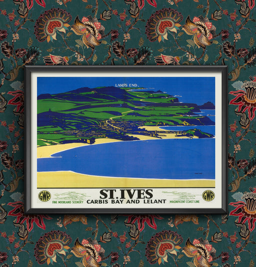 Vintage Cornwall St Ives Wall Art Travel Railway Poster GWR A4 and A3 size Sign print Framed or Unframed wall art poster – printed in Yorkshire