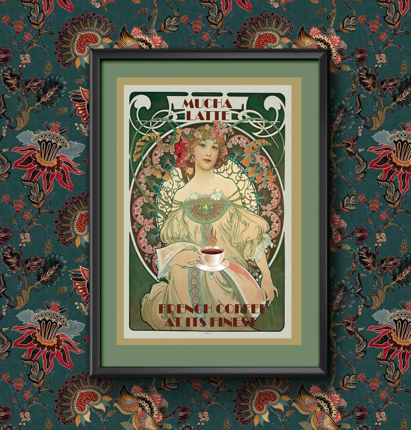 Poster Vintage Alphonse Mucha French Coffee Drinks Wall Art Print, Various sizes Framed or Unframed, Kitchen Decor wall art poster – printed in Yorkshire