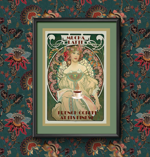 Poster Vintage Alphonse Mucha French Coffee Drinks Wall Art Print, Various sizes Framed or Unframed, Kitchen Decor wall art poster – printed in Yorkshire