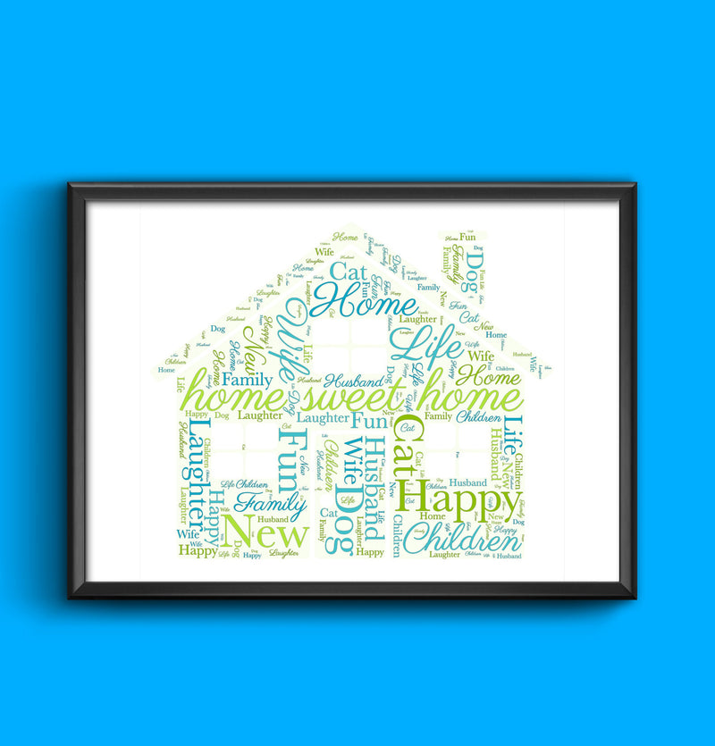 Home House Word Art personalised with any words of your choice, any words any colour A4/A3 size print Framed/Unframed wall art poster – printed in Yorkshire