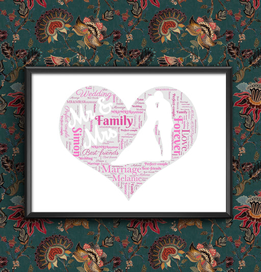 Wedding Anniversary Gift Mr Mrs Word Art personalised with any words of your choice, any words any colour A4/A3 size print Framed/Unframed wall art poster – printed in Yorkshire