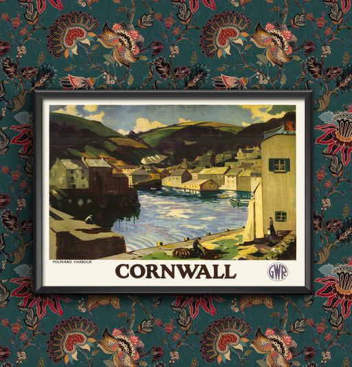 Vintage Cornwall Polperro Harbour Wall Art Travel Railway Poster GWR A4 and A3 size Sign print Framed or Unframed wall art poster – printed in Yorkshire