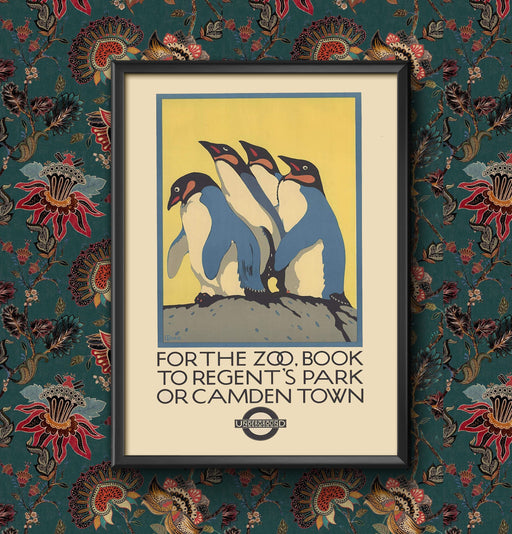 Vintage For the Zoo by the Underground of London Penguins Wall Art Travel Railway Poster Multiple Sizes Sign print Framed or Unframed wall art poster – printed in Yorkshire