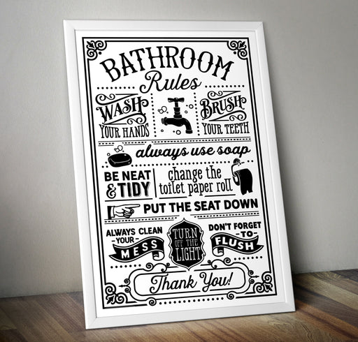 Bathroom Rules funny Wall Art insperational Guide Poster Various size Sign print Framed or Unframed ideal for students or children wall art poster – printed in Yorkshire