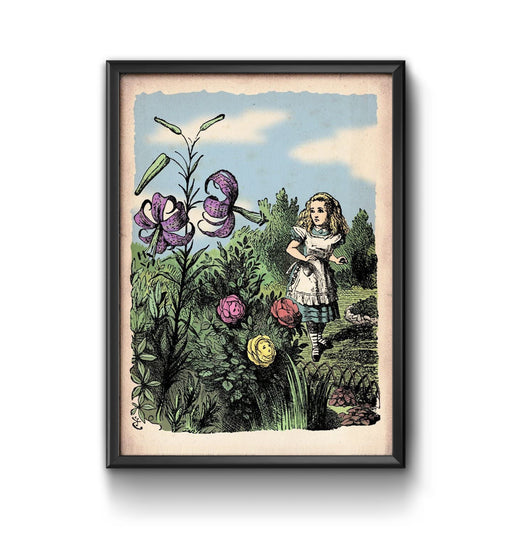 Poster Alice in Wonderland Flowers Vintage Wall Art, Framed or Unframed, Various sizes Print for Nursery or Kitchen Decor wall art poster – printed in Yorkshire