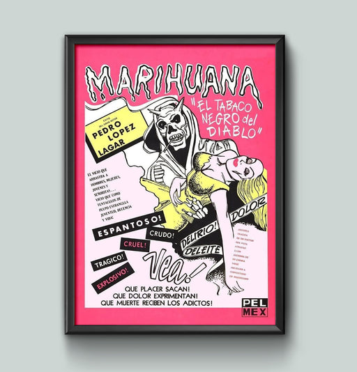 Vintage Anti-Drug Propaganda 'The Marijuana Story, Tragic, Cruel, Explosive, 1950 Wall Art Print Classic Poster Framed or Unframed wall art poster – printed in Yorkshire