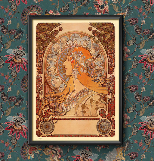 Poster Print Vintage Art Nouveau by Alphonse Mucha, Zodiac, Various sizes, Framed/Unframed, High Quality Wall Art Decor Sign Gift wall art poster – printed in Yorkshire