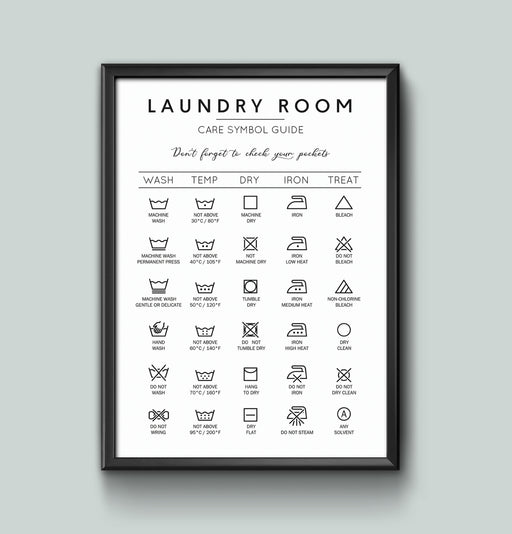 Laundry Symbols Wall Art Home Decor insperational Guide Poster various sizes Sign print Framed or Unframed ideal for students or New home wall art poster – printed in Yorkshire