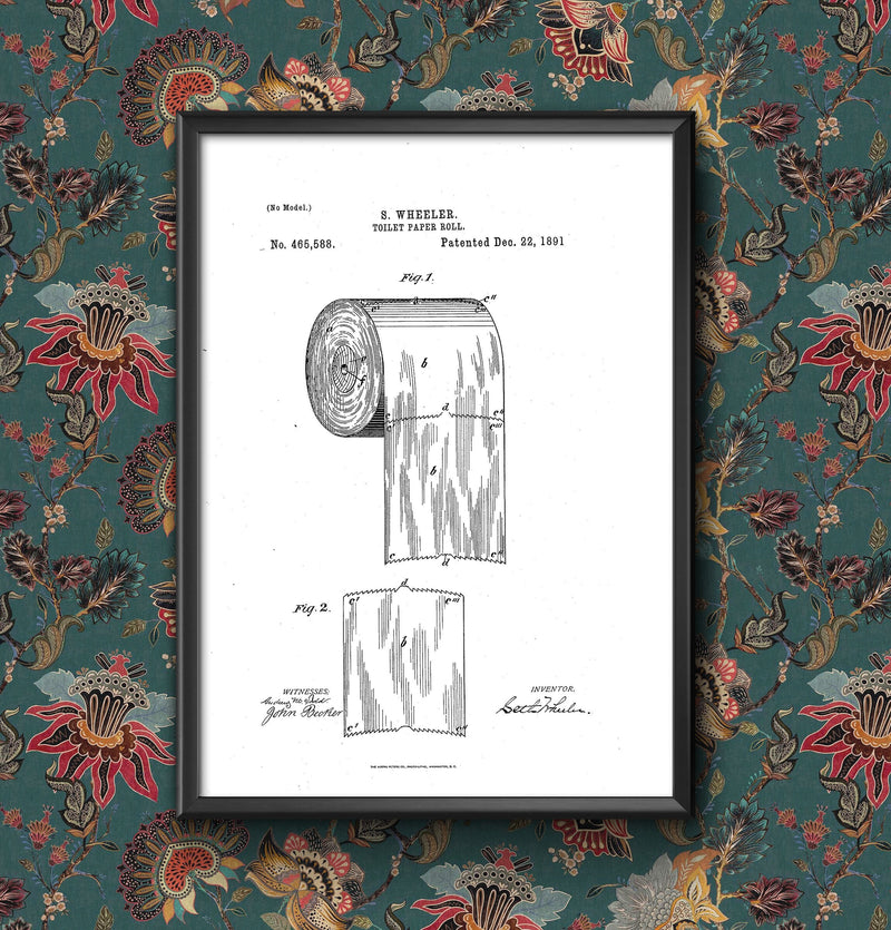 Framed Toilet Roll Humor Art 1891 Patent Poster Print, Bathroom Wall Decor, Quirky Guest WC Gift, Multiple Sizes wall art poster – printed in Yorkshire