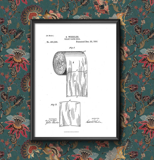 Framed Toilet Roll Humor Art 1891 Patent Poster Print, Bathroom Wall Decor, Quirky Guest WC Gift, Multiple Sizes wall art poster – printed in Yorkshire