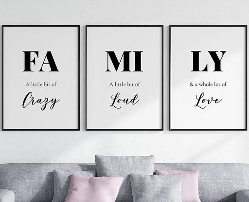 Family Triple set Wall Art Home Decor insperational Poster A4 and A3 size Sign print Framed or Unframed ideal for New home wall art poster – printed in Yorkshire