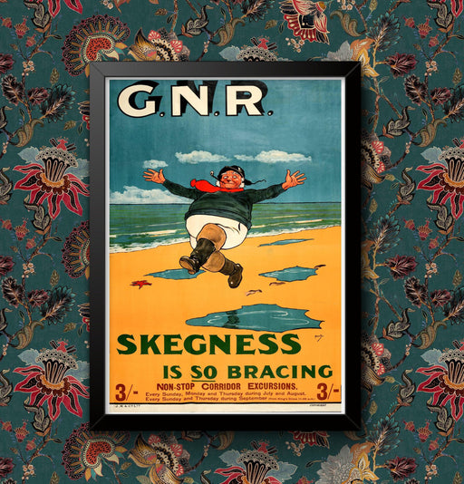 Vintage Skegness is so Bracing GNR Railway British Lincolnshire Travel Poster Wall Art Railway A4 and A3 size print Framed or Unframed wall art poster – printed in Yorkshire