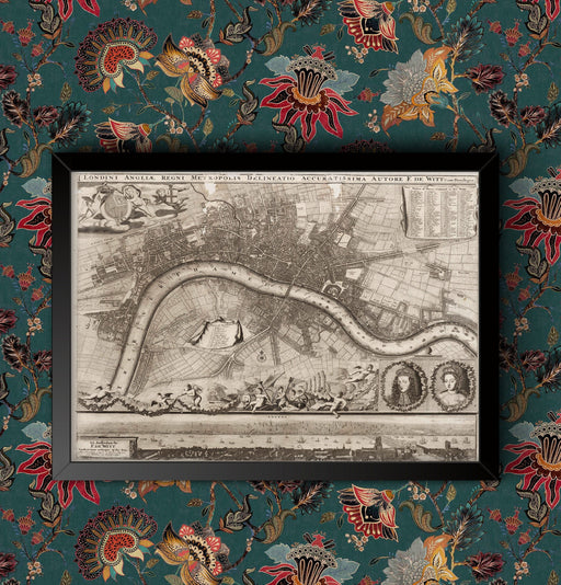 Vintage 1693 Map of London by F De Witt  Wall Art Travel Railway Poster A4 and A3 size Sign print Framed or Unframed wall art poster – printed in Yorkshire