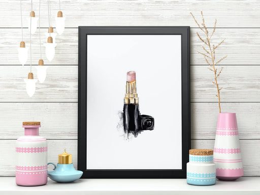 Poster Pink Lipstick Watercolour Wall Art Print, Framed or Unframed, High Quality Home Decor, Vintage Makeup Girl Painting, A4 A3 Sizes wall art poster – printed in Yorkshire
