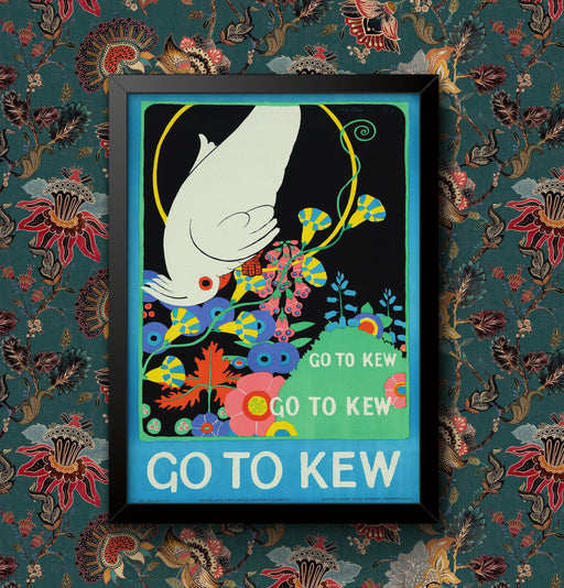 London Poster Underground Tube - Vintage Kew Travel Print, Parrots & Flowers Wall Art, Framed or Unframed, Home Decor, Multiple Sizes wall art poster – printed in Yorkshire