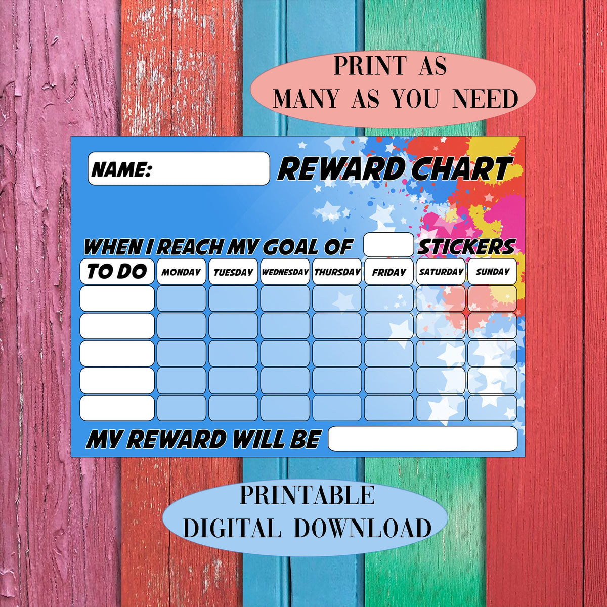 Printable Potty Training Star Behaviour Reward Chart, Digital Instant ...