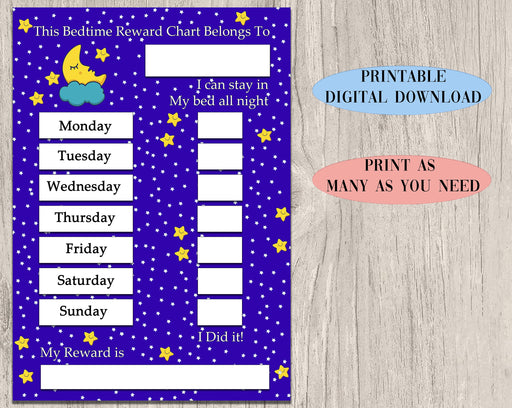 Star Chart Printable Digital Download: Night Sleep Training Reward Stickers, Child Behavior and Potty Tracking Chart
