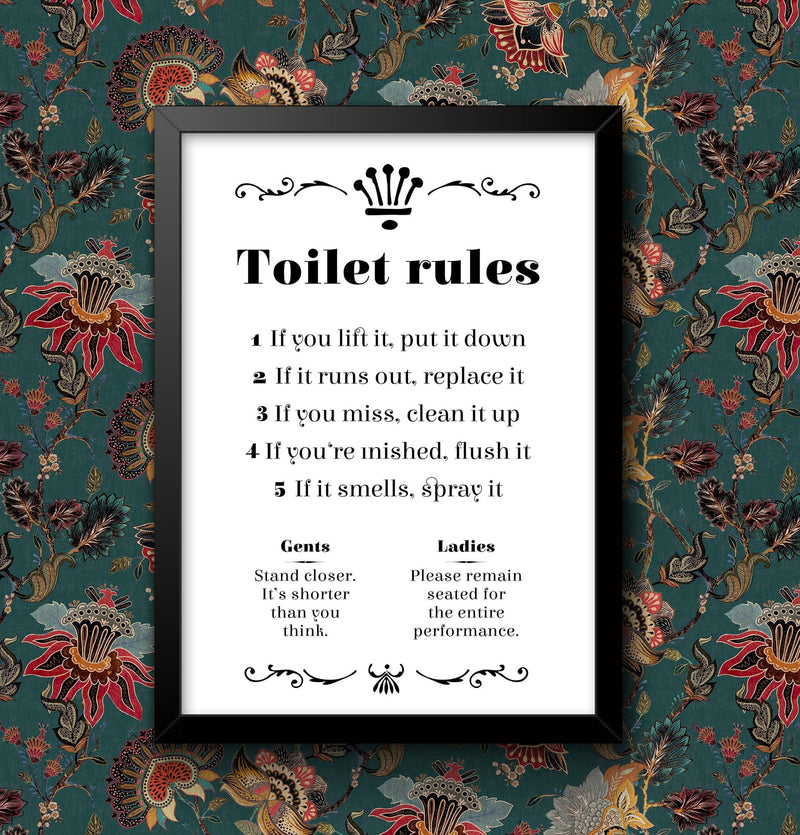 Bathroom Toilet Rules funny Wall Art insperational Guide Poster Various Sizes Sign print Framed or Unframed ideal for students or children wall art poster – printed in Yorkshire