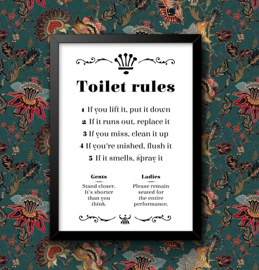 Bathroom Toilet Rules funny Wall Art insperational Guide Poster Various Sizes Sign print Framed or Unframed ideal for students or children wall art poster – printed in Yorkshire