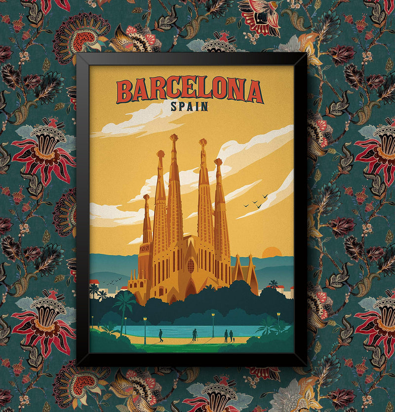 Barcelona Spain Railway Travel Poster Wall Art Railway A4 and A3 size print Framed or Unframed wall art poster – printed in Yorkshire