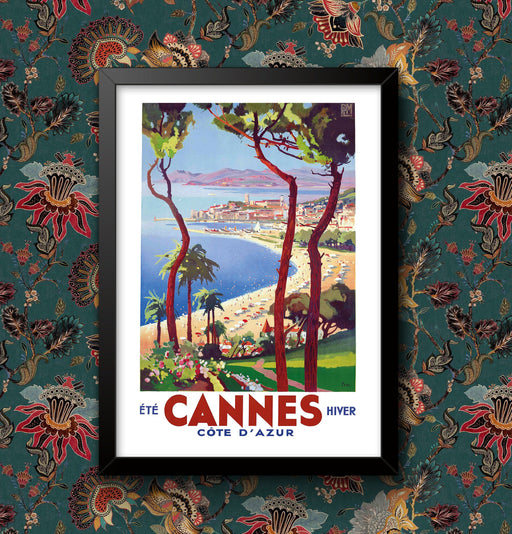 Railway Poster France Cannes Cote d'Azur Vintage Travel Wall Art Print – Framed or Unframed, A4 & A3 Sizes wall art poster – printed in Yorkshire