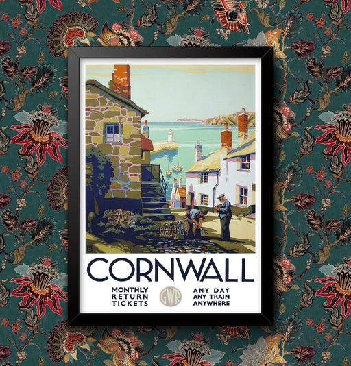 Vintage Cornwall Fishing Wall Art Travel Railway Poster GWR Various Sizes Sign print Framed or Unframed wall art poster – printed in Yorkshire