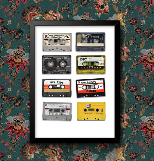 Vintage 90's cassette tapes Wall Art Home Decor Poster A5/A4/A3/A2 size Sign print Framed or Unframed wall art poster – printed in Yorkshire