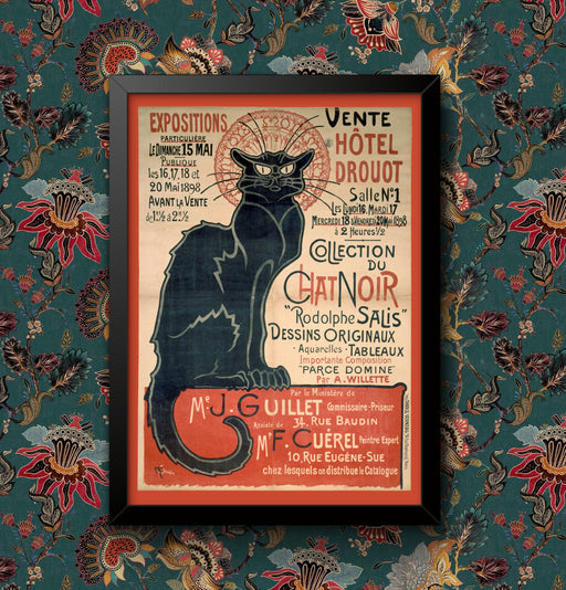 Vintage Le Chat Noir France Cat Bar Wall Art Travel Railway Poster A4 and A3 size Sign print Framed or Unframed wall art poster – printed in Yorkshire