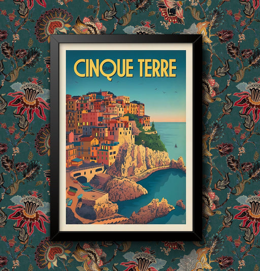 Vintage Italian Italy Cinque Terre Travel Poster Wall Art Railway Various Sizes print Framed or Unframed wall art poster – printed in Yorkshire