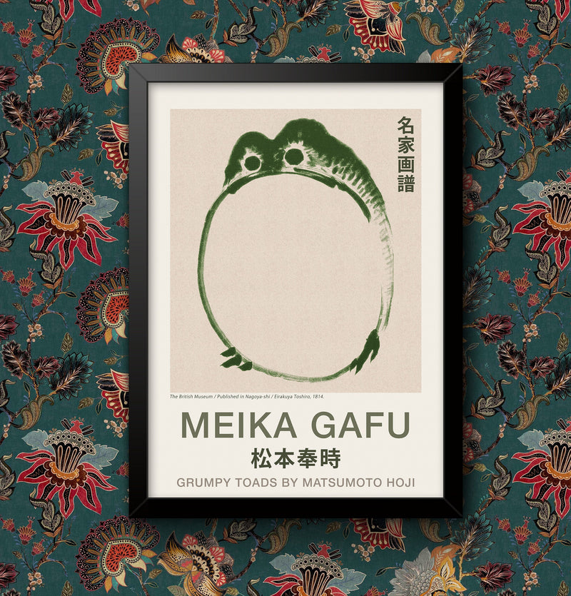 Poster Vintage Japanese Toad Wall Art, Hokusai Meika Gafu Print, Various sizes, Framed or Unframed, Grumpy Animal Decor wall art poster – printed in Yorkshire
