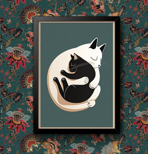 Black Cat White Dog Cuddling Cute Poster Decoration Print Animal Picture Vintage Wall Art  Home Decor A4/A3 Framed / Unframed wall art poster – printed in Yorkshire